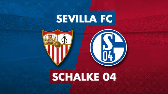 Los escudos de Sevilla y Schalke 04.