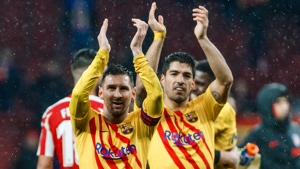 Leo Messi y Luis Surez jugando con el Barcelona en 2019