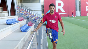 Luis Surez, durante un entrenamiento del Barcelona.