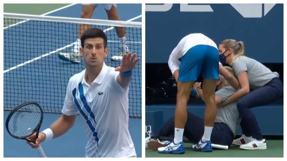 ¡¡Surrealista descalificación de Djokovic por golpear a una juez de línea!!