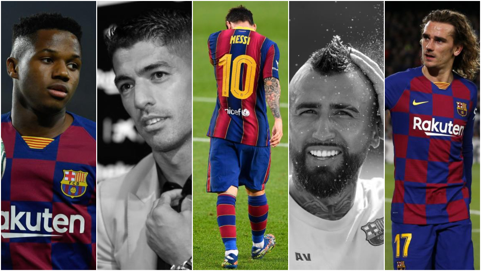 Ansu Fati, Luis Suárez, Messi, Arturo Vidal y Griezmann.