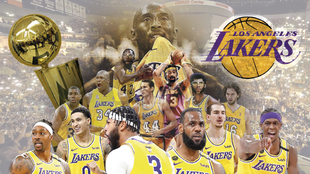 Montaje con las leyendas de los Lakers y los jugadores que han ganado...