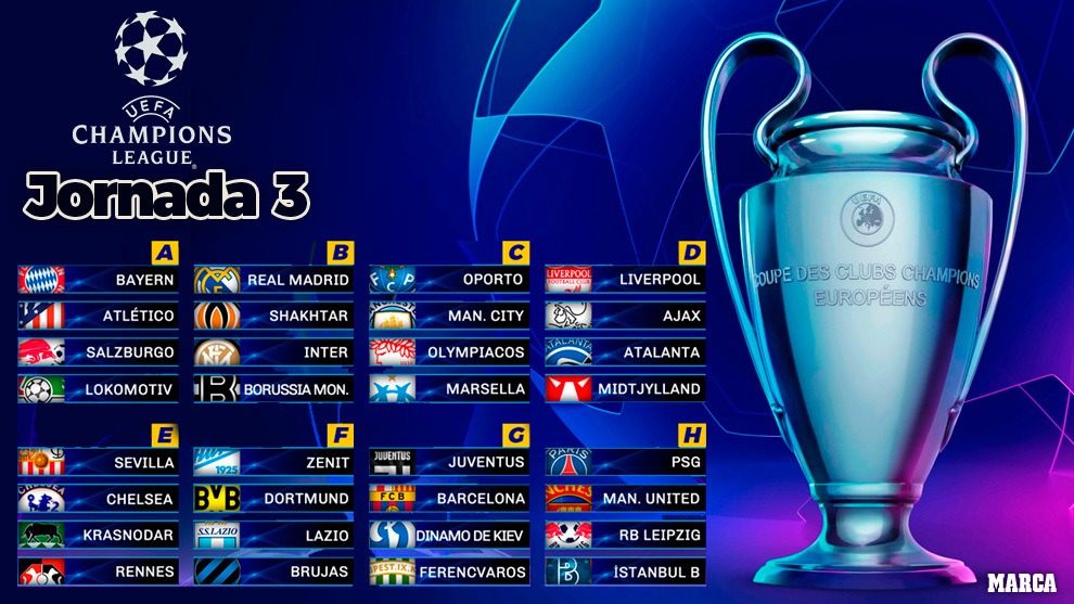 Calendario Champions League: Partidos, resultados, horarios y dónde en TV hoy la jornada 3 de fase de grupos de la Champions League | Marca