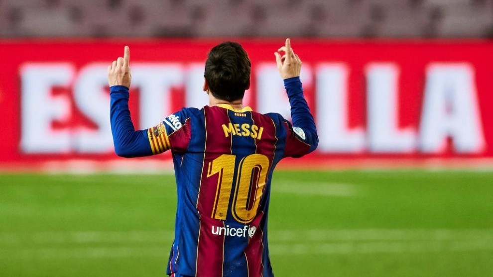 Messi celebra uno de los goles contra el Betis.