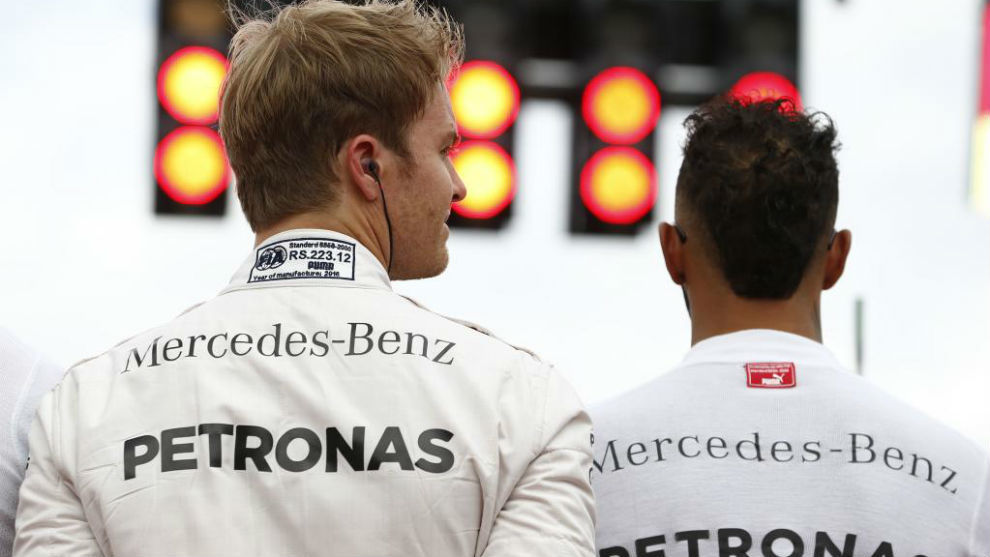 Rosberg y Hamilton, en el GP de Alemania 2016.