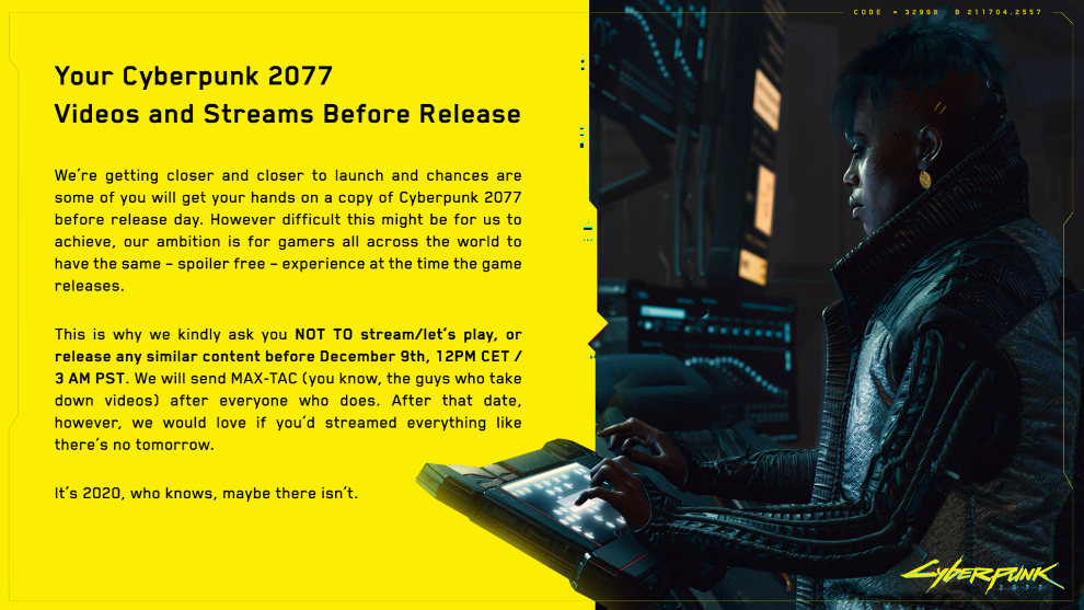 Este es el mensaje que ha querido enviar Cyberpunk 2077 a los creadores de contenido.