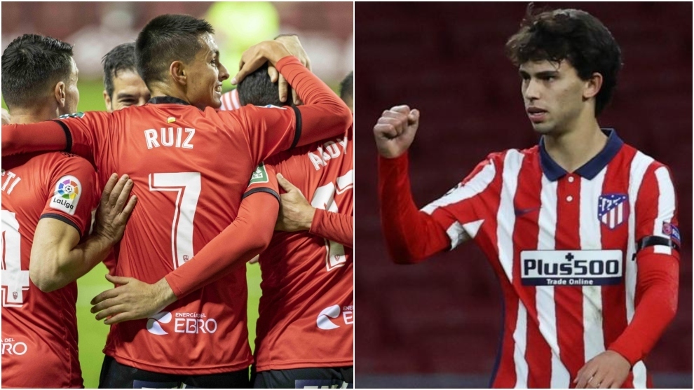 Leo Ruiz, con el Logroes; Joao Flix celebra un gol con el Atltico.