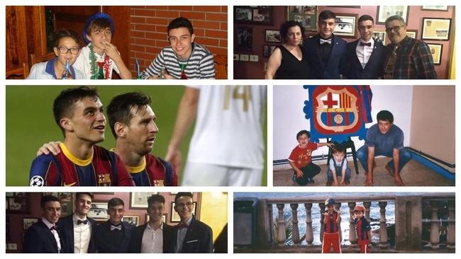 Pedri, con varios familiares y amigos y con Messi.