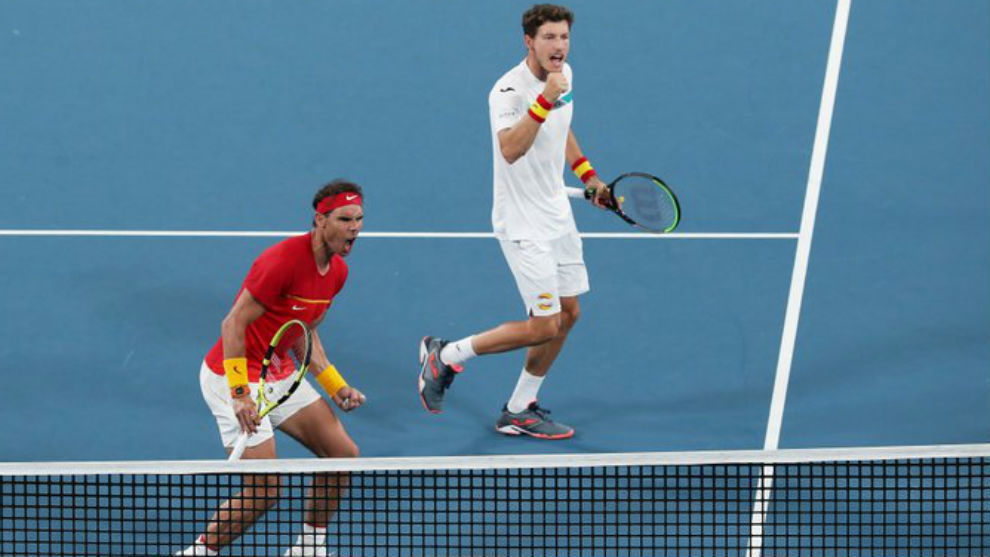 Nadal y Carreño, en un dobles de la última ATP Cup