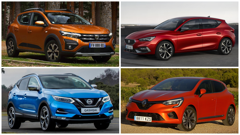 Los coches más vendidos en España en 2020: Dacia Sandero, Seat León, Nissan Qashqai y Renault Clio.