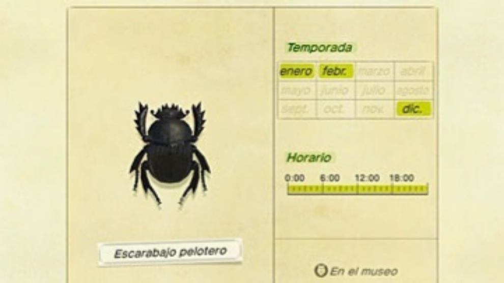 El ratio de aparicin del Escarabajo pelotero en Animal Crossing: New Horizons, como si de un Pokmon se tratase.