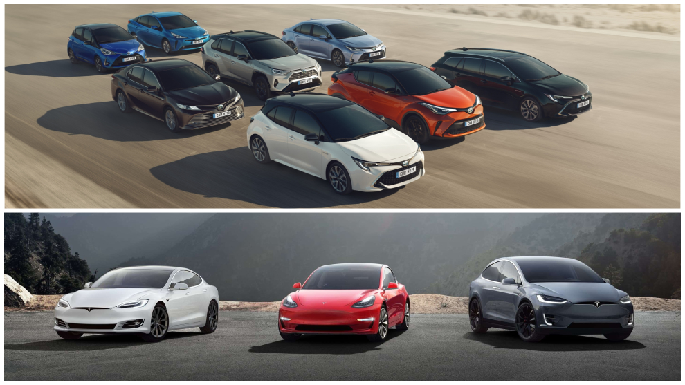 La gama Toyota Hybrid frente a los modelos eléctricos de Tesla.