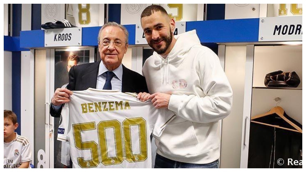 Florentino, junto a Benzema tras los 500 partidos de blanco del...