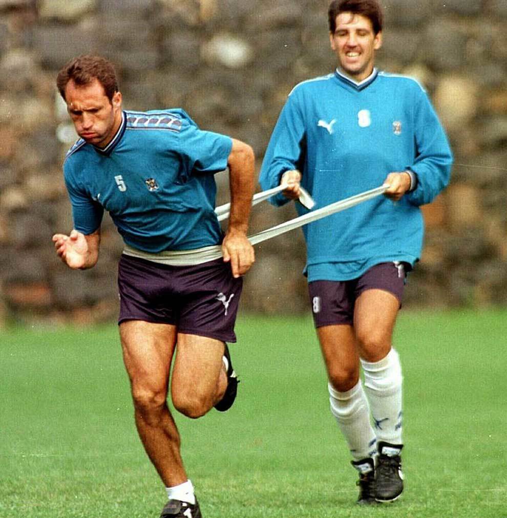 Antonio Mata y Chano, en un entrenamiento del Tenerife en 1998