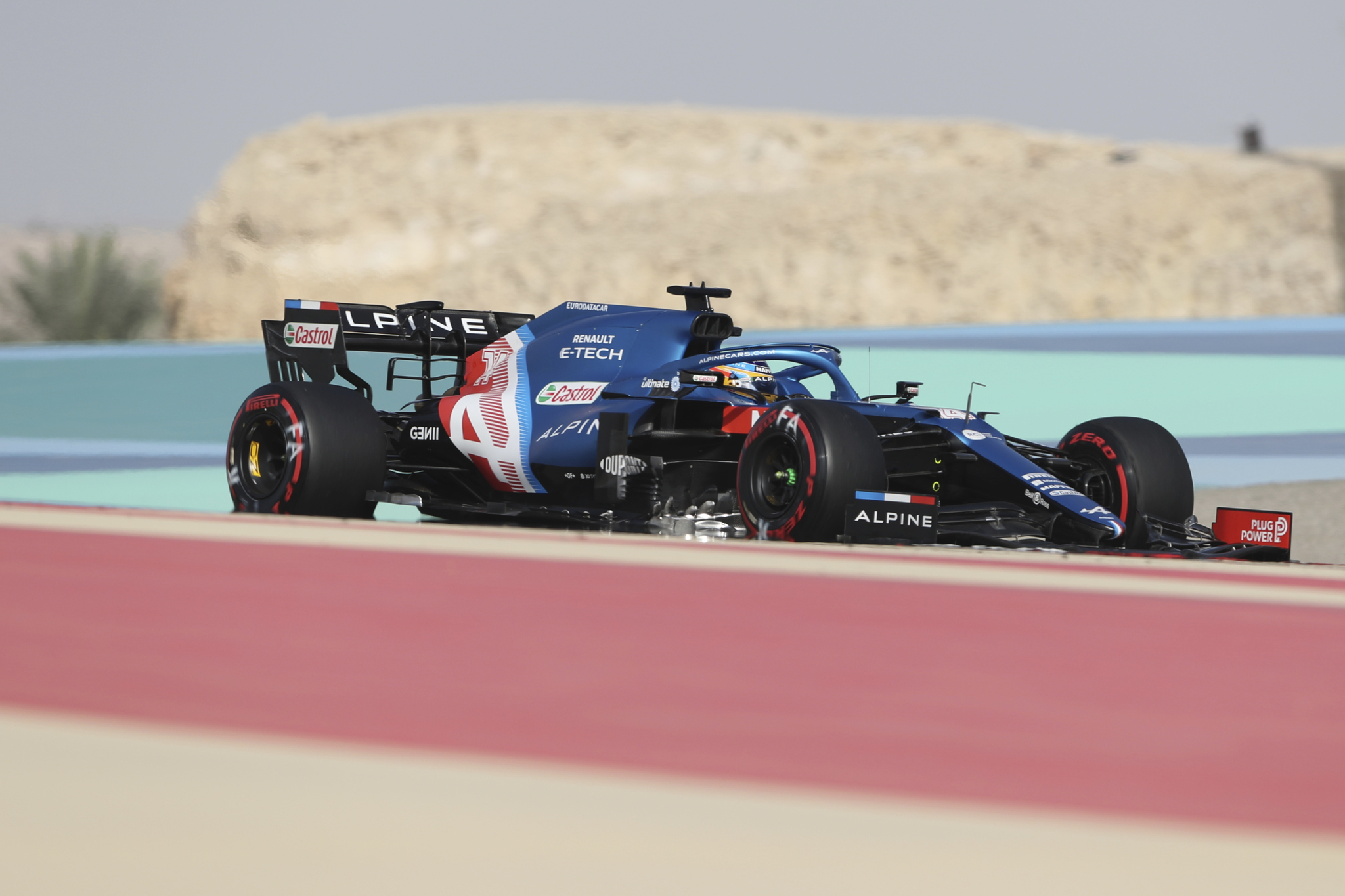 Alpine driver lt;HIT gt;Fernando lt;/HIT gt; lt;HIT gt;Alonso lt;/HIT gt; of Spain steers his car during the first free practice at the Formula One Bahrain International Circuit in Sakhir, Bahrain, Friday, March 26, 2021. The Bahrain Formula One Grand Prix will take place on Sunday. (AP Photo/Kamran Jebreili)
