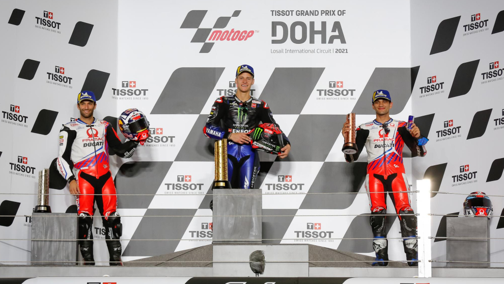 Zarco, Quartararo y Martn, en el podio del GP de Doha.