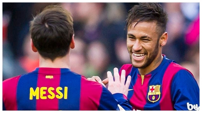 Neymar, Messi, Barcelona: Neymar y Messi celebran un gol