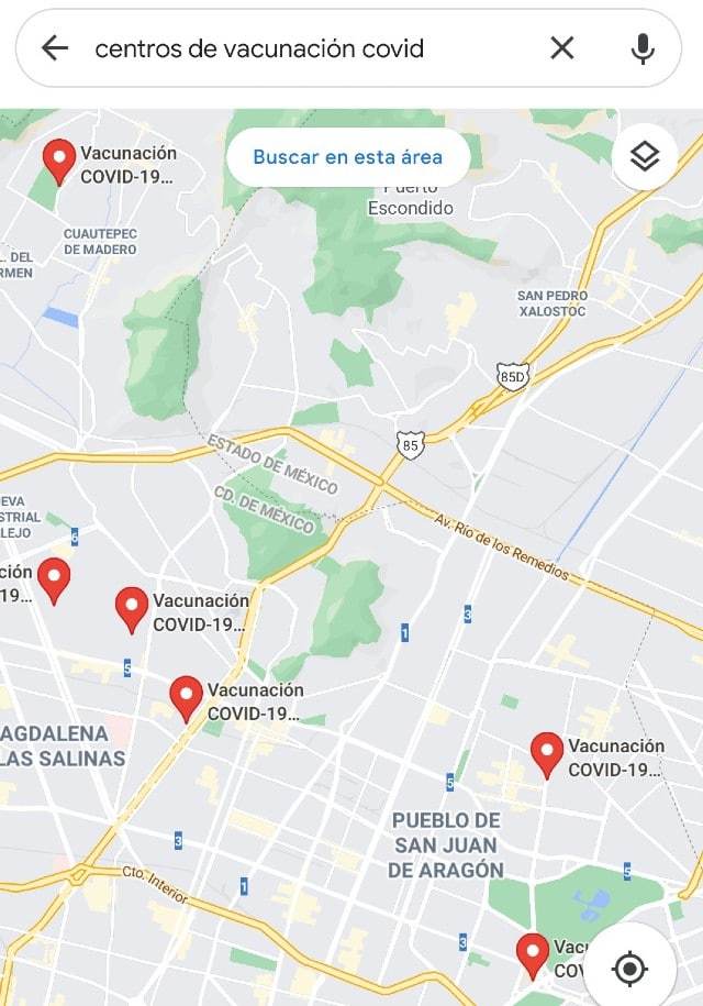 Centros de vacunación en Google Maps