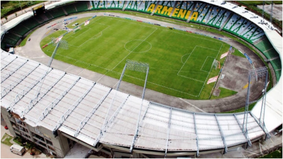 Imagen aérea del estadio Centenario, de Armenia.