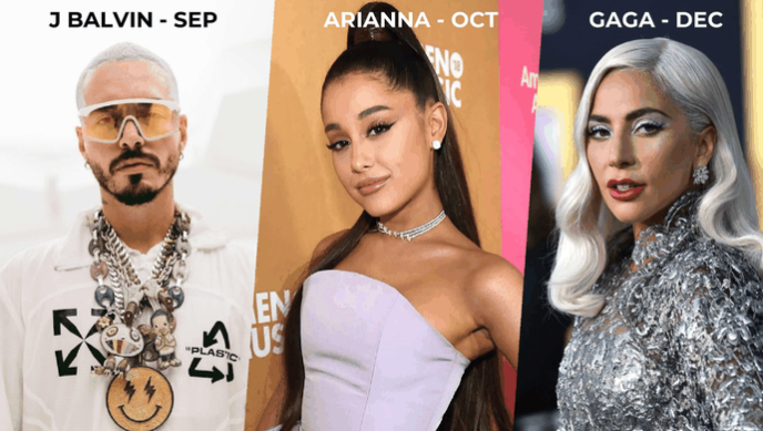 JBalvin, Ariana Grande y Lady Gaga, en la presentacin Fortnite