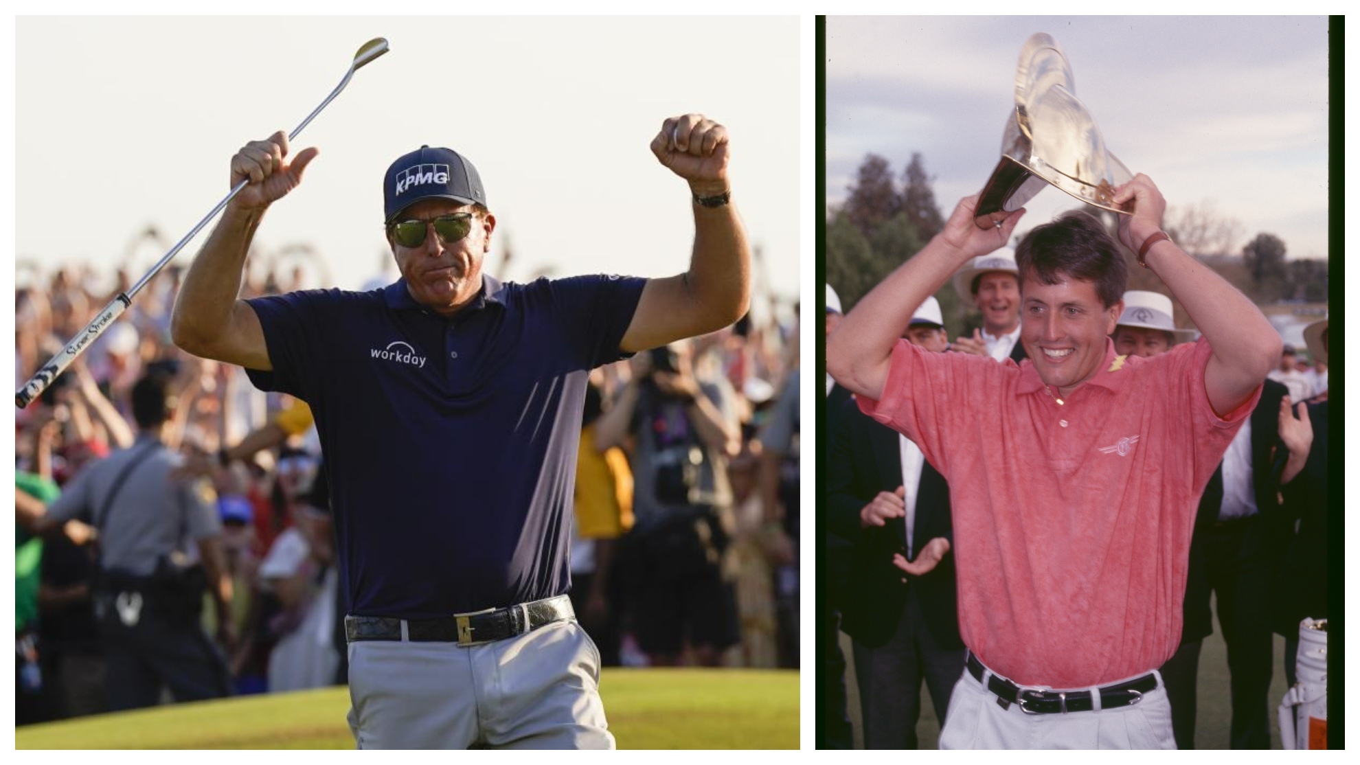 Phil Mickelson tras su triunfo el PGA Championship y cuando ganó su primer torneo.