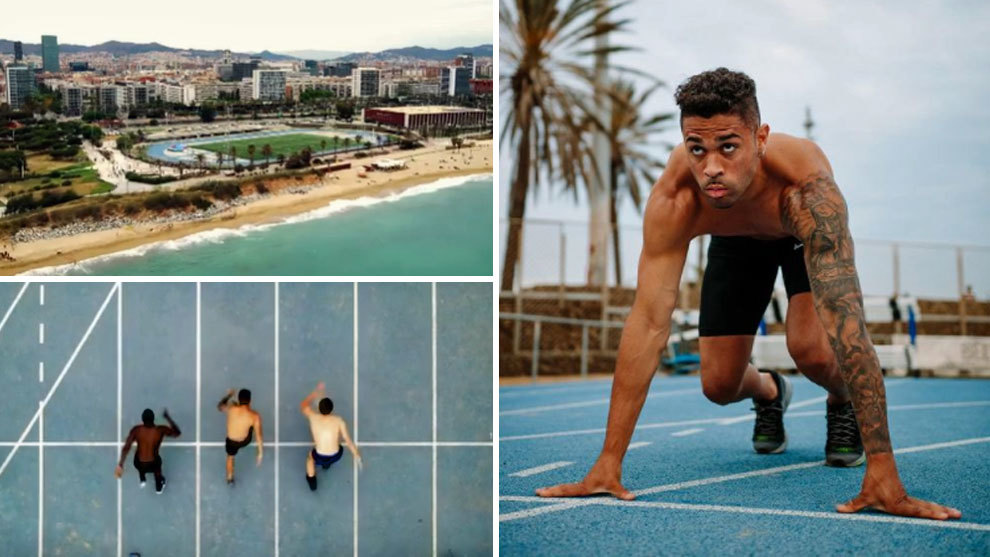 Mariano se machaca en vacaciones con series de 100 metros junto a la playa de Barcelona