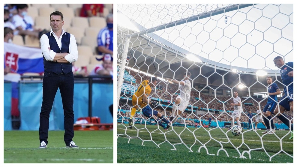 Un montaje con una imagen de Stefan Tarkovic y otra de un gol de España.
