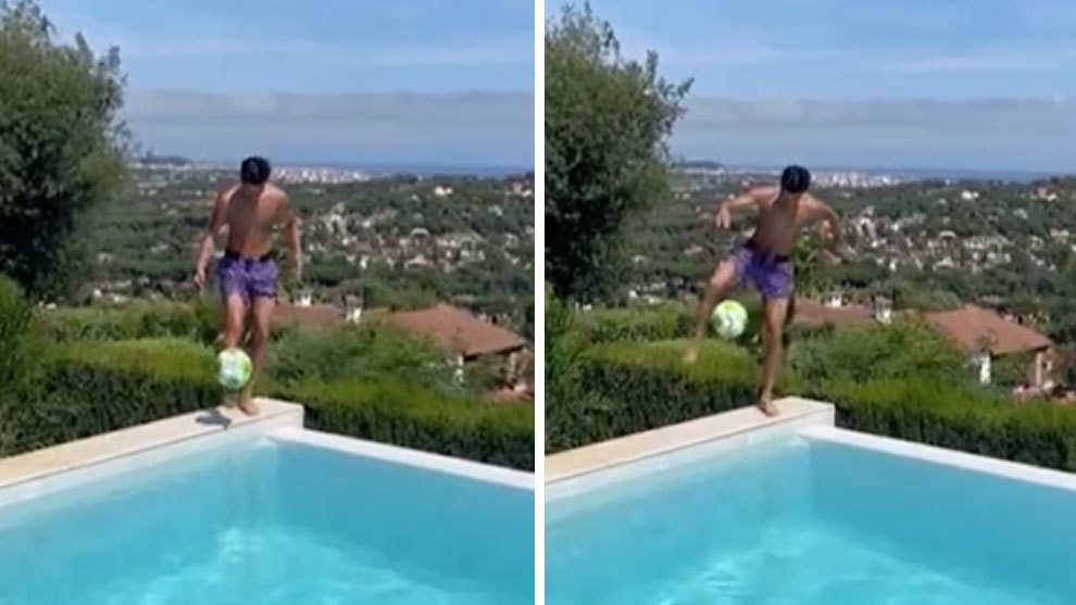 Riqui Puig se juega el tipo con unos toques al borde de su piscina: ¡como para resbalarse!