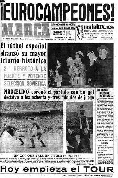 Portada de el Diario MARCA tras la victoria de Espaa en 1964