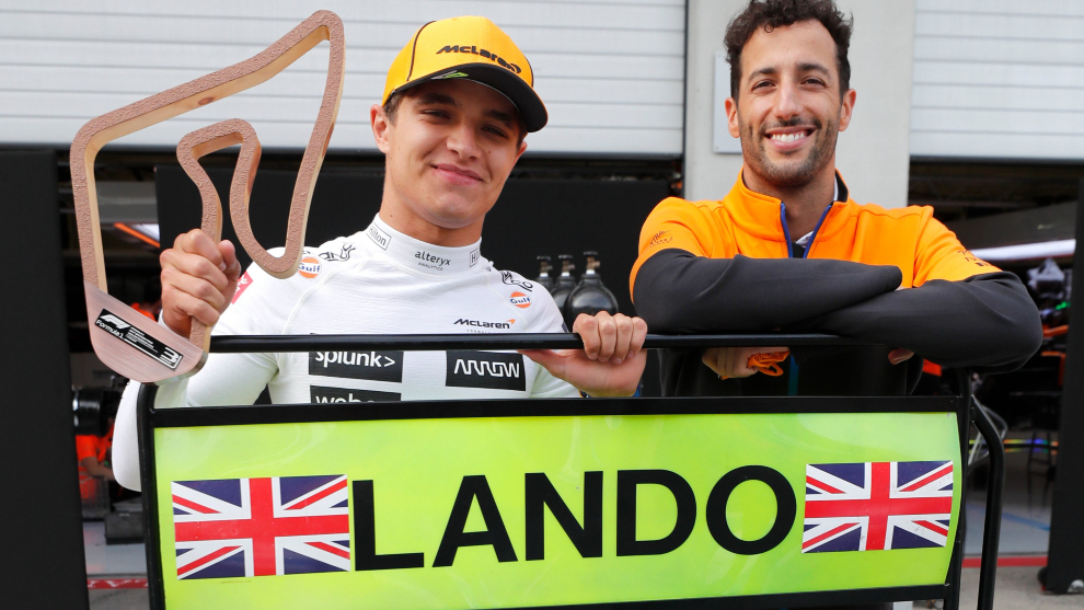 Norris, junto a Ricciardo, tras lograr su podio en el GP de Austria.