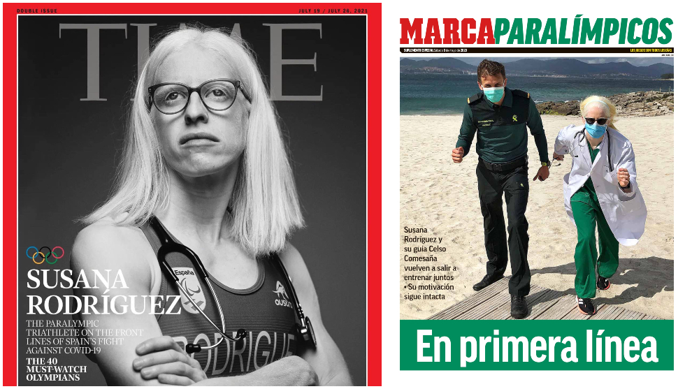 La portada de Time con Susana y una portada de MARCAPARALMPICOS con Susana y Celso.