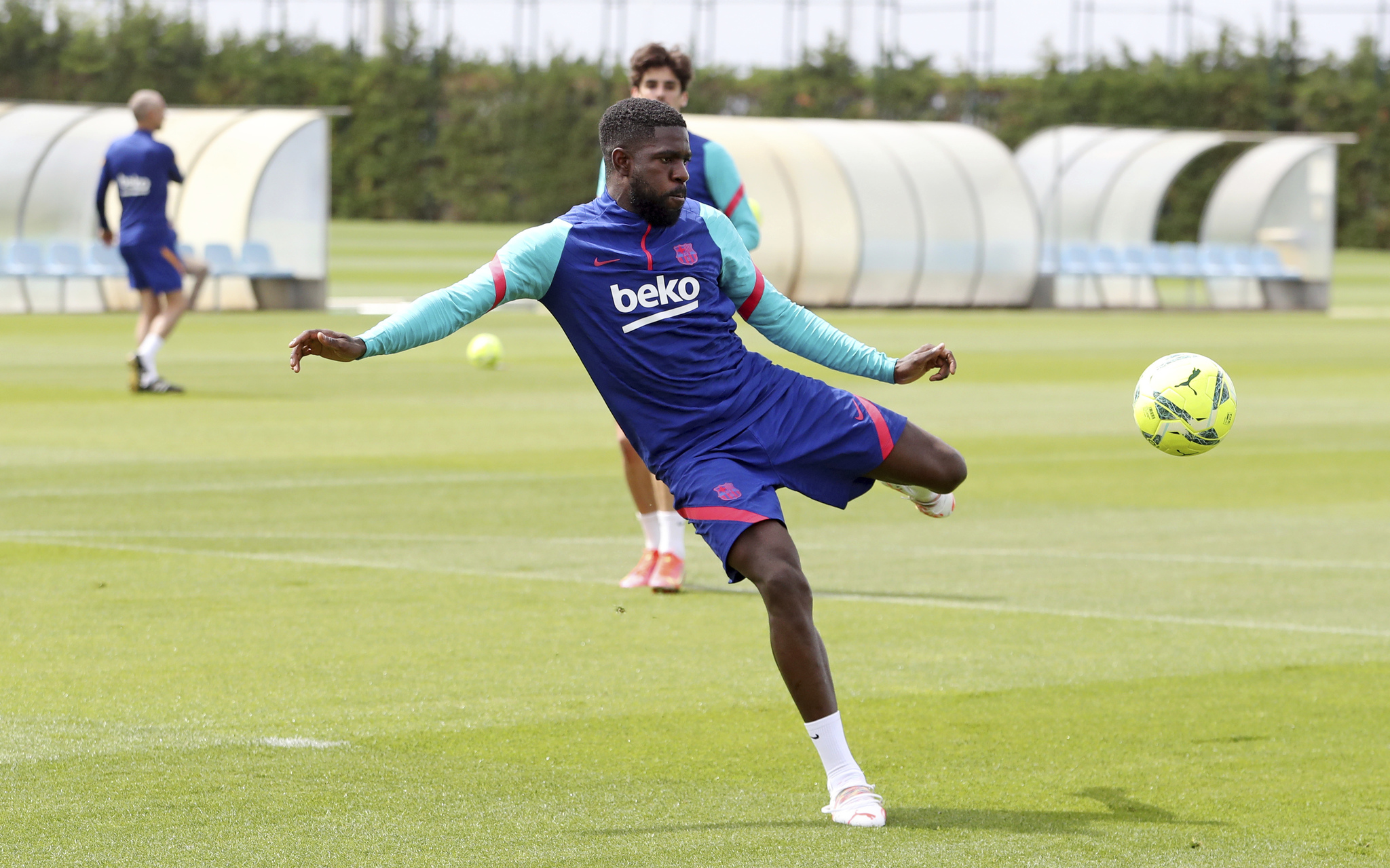 Umtiti, en un entrenamiento del Barcelona.