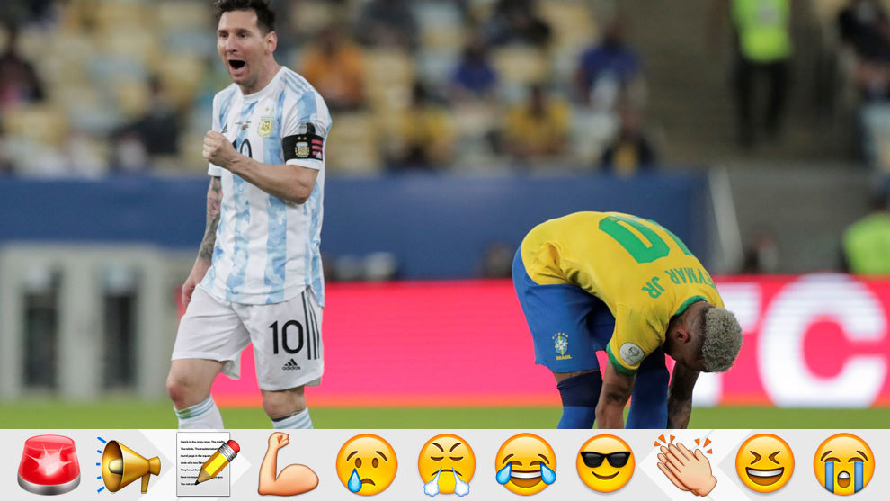Leo Messi celebrates at the full time whistle