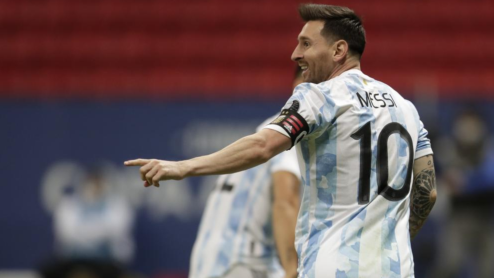 Messi celebra un gol durante la Copa Amrica.