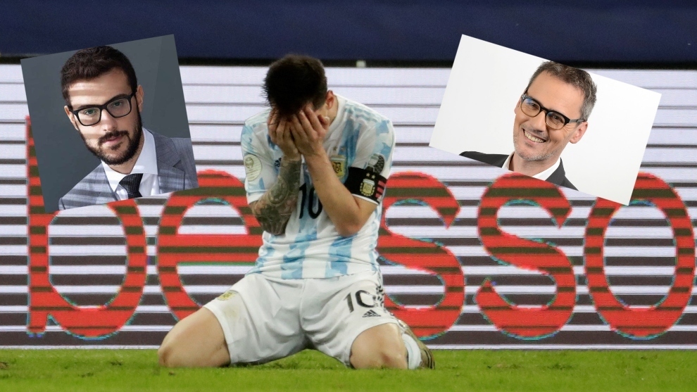 Messi y los dos periodistas señalados.