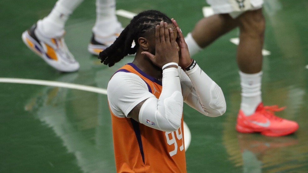 Phoenix Suns forward Jae Crowder (99) reacts during the second half.
