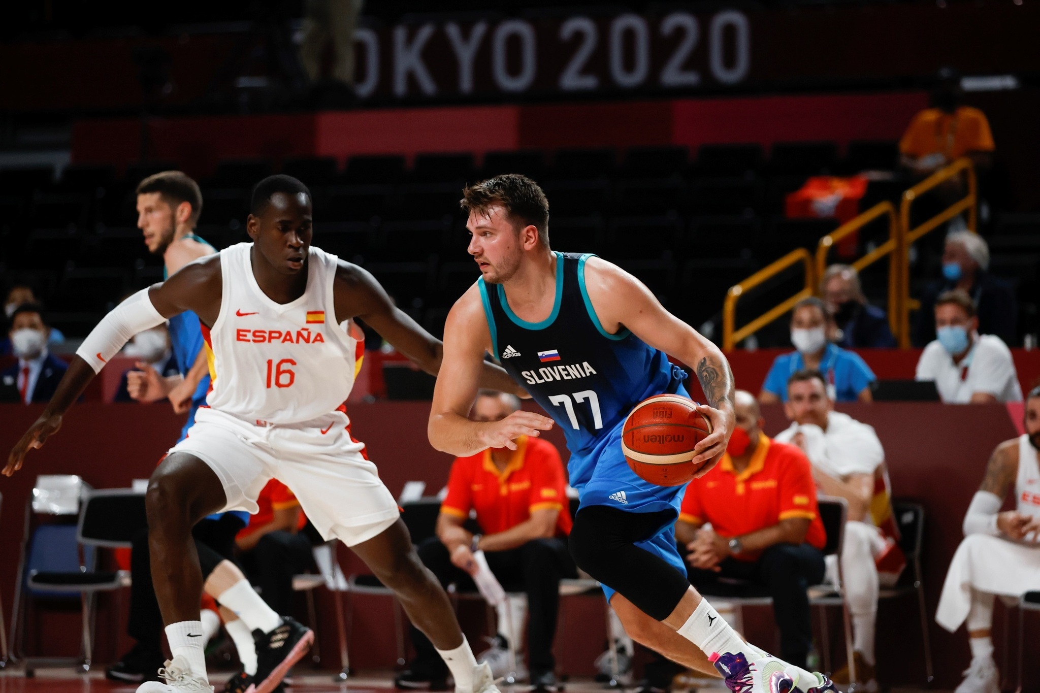 Slovenia's Luka Doncic in action against Spain.