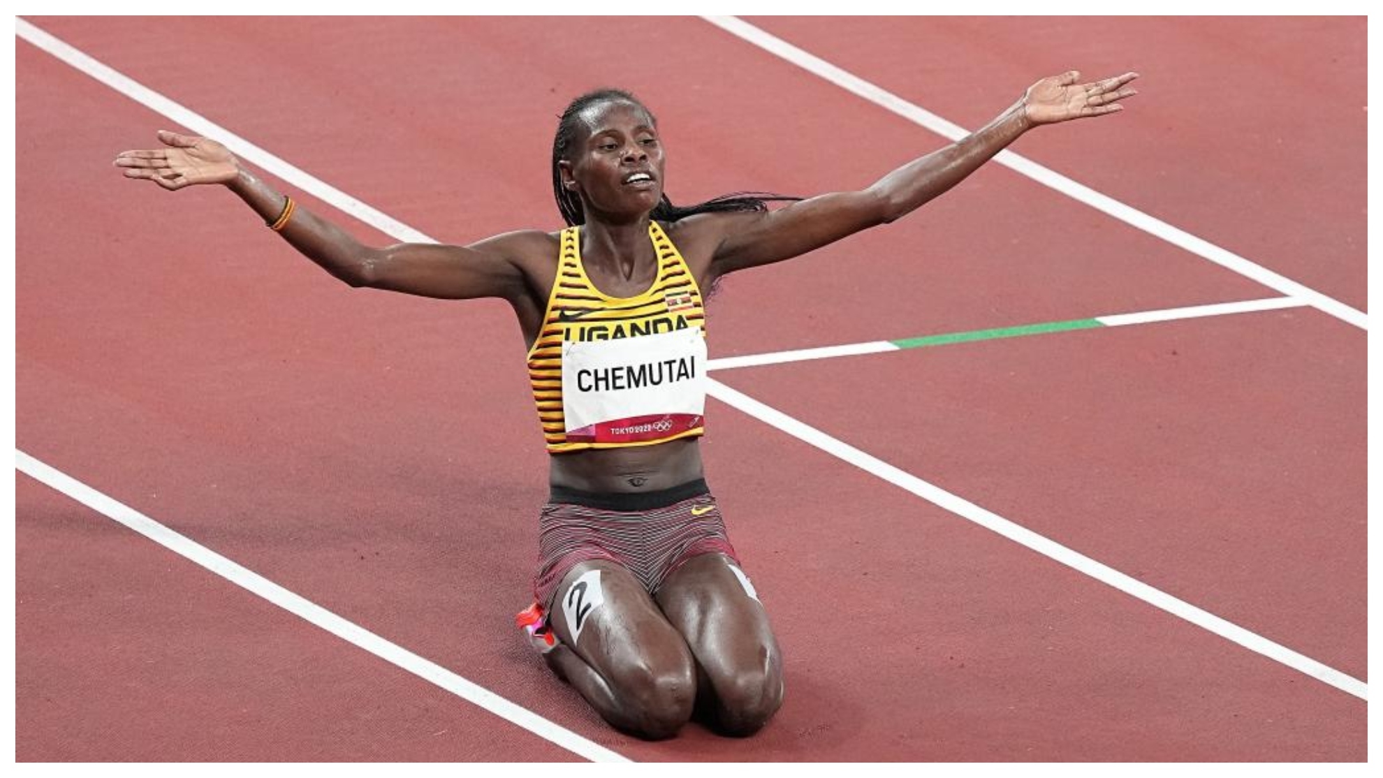 La ugandesa Peruth Chemutai tras ganar la prueba de 3.000 obstáculos.