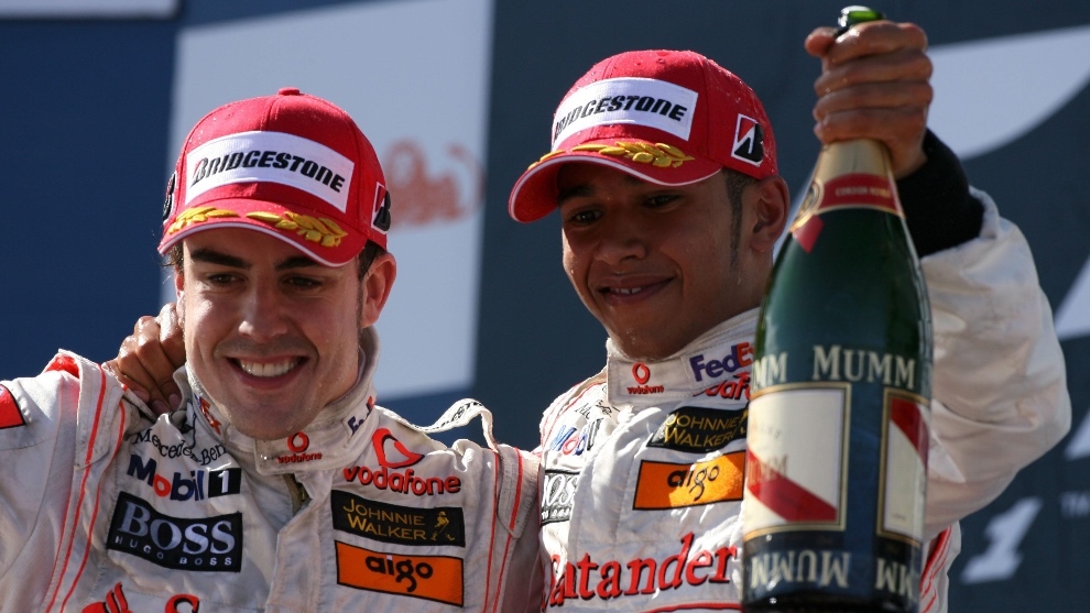 Alonso y Hamilton en el podio del Albert Park, Australia 2007