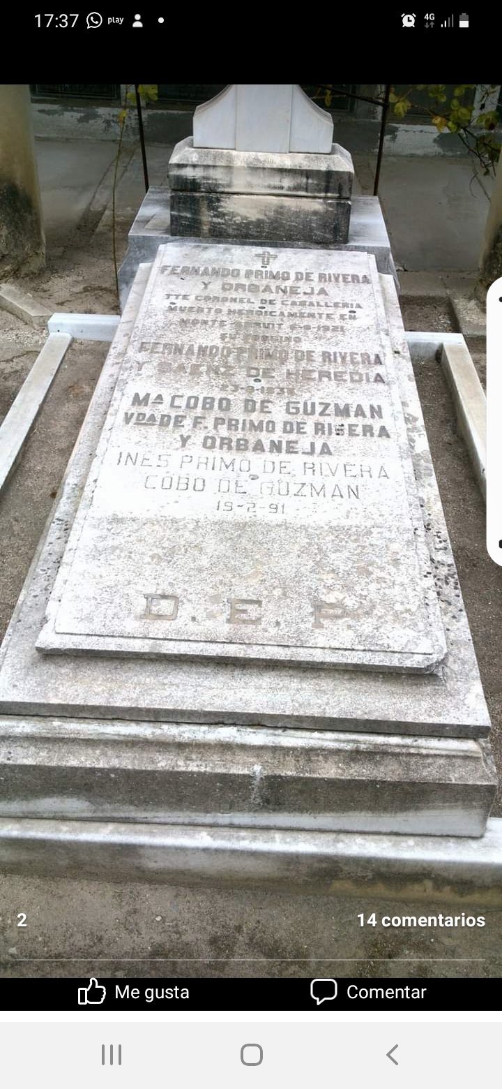 Tumba del teniente coronel Primo de Rivera, oficial al mando del Regimiento Alcntara. Cementerio de San Isidro. Madrid