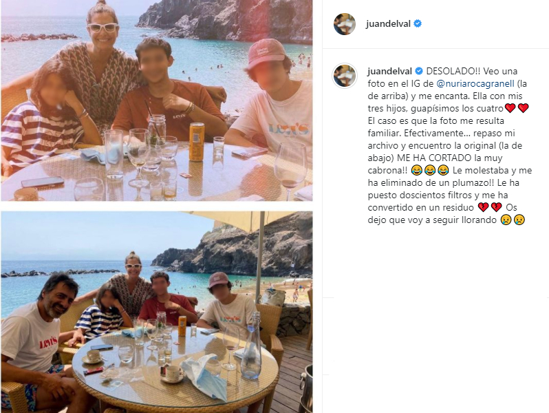 Juan del Val critica una foto de Nuria Roca con sus hijos en Instagram
