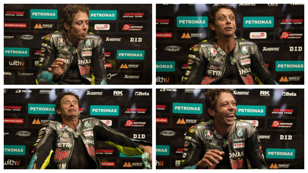 Los gestos de Rossi al narrar cómo fueron las últimas vueltas en el GP de Austria.
