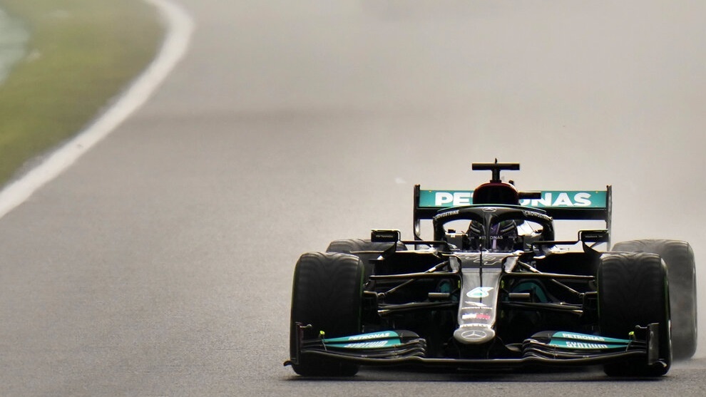 Lewis Hamilton steers his car during the third practice session.