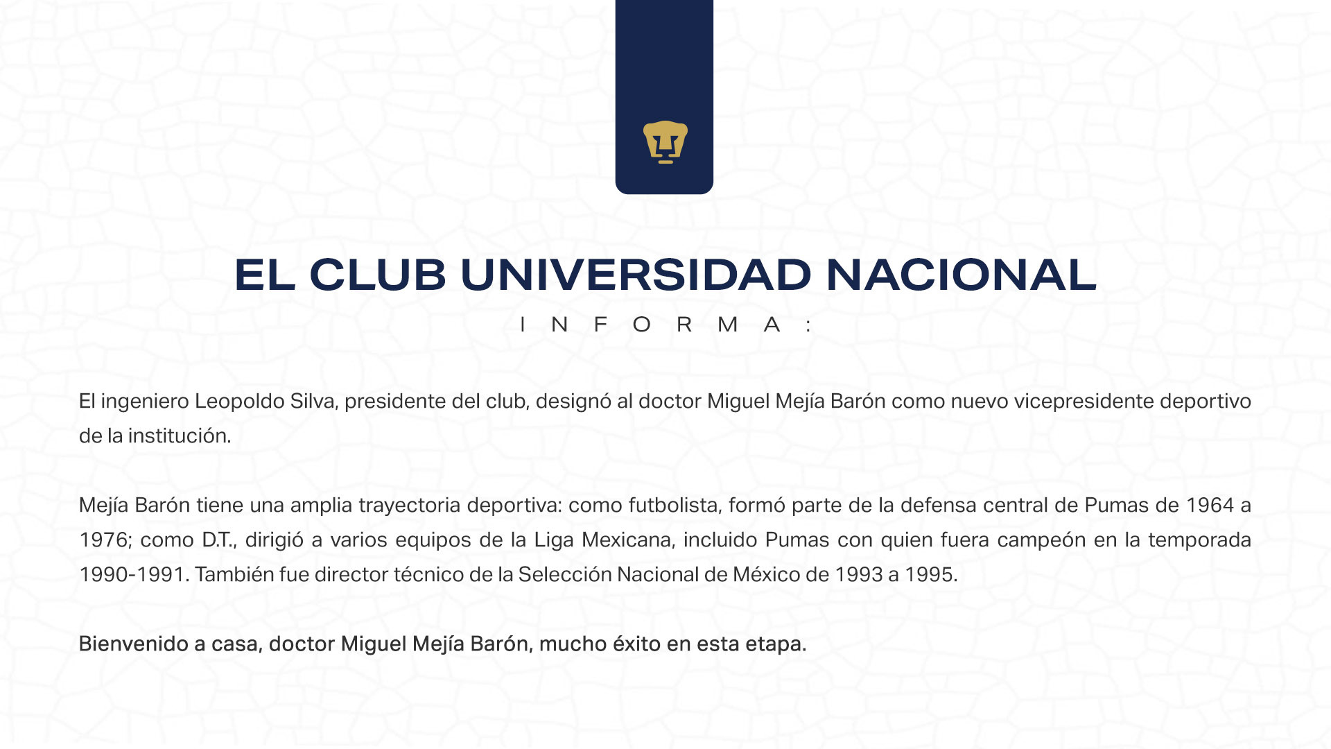 Miguel Mejía Barón es el nuevo vicepresidente deportivo de los Pumas