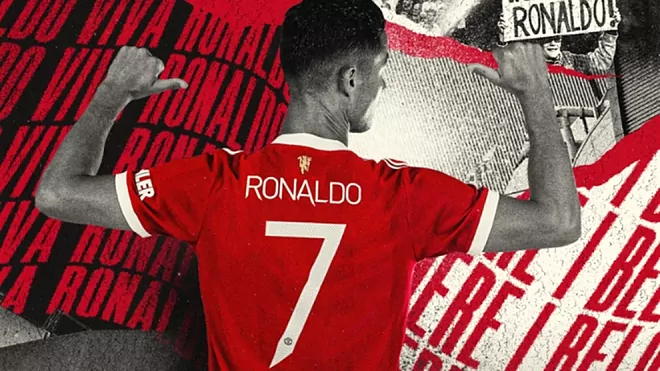 Imagen de Cristiano Ronaldo con la camiseta del United en su segunda etapa