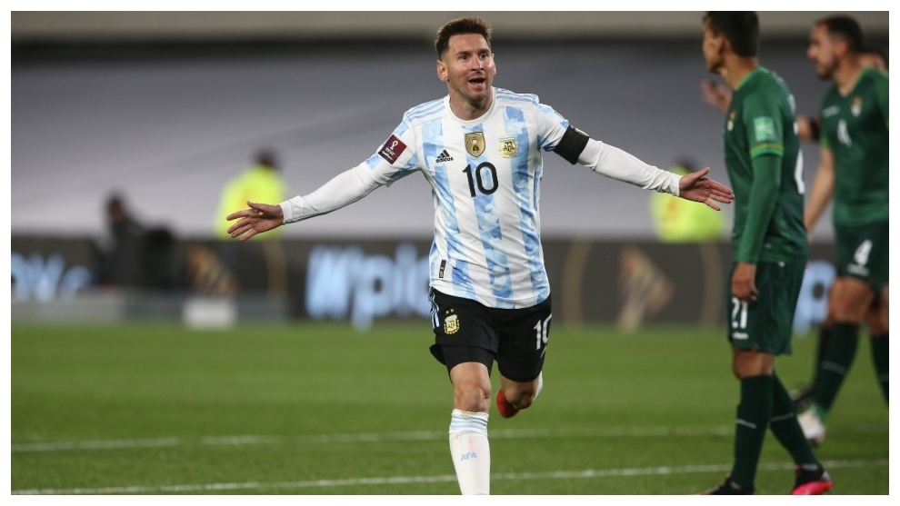 Messi celebra el primer tanto ante Bolivia