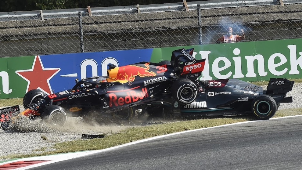 Así han quedado los coches de Verstappen y Hamilton tras el accidente en la vuelta 26 del Gran Premio de Italia