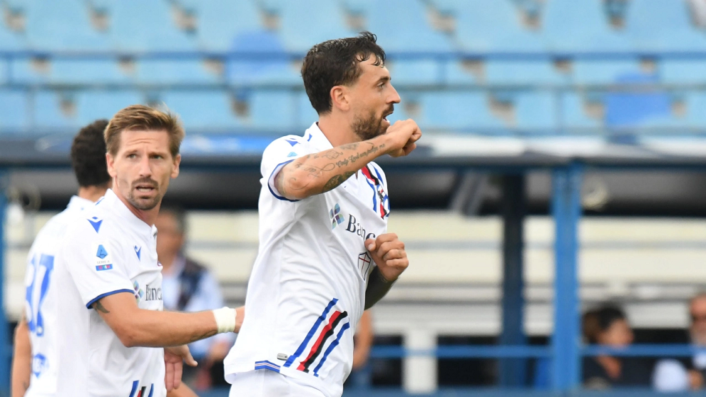 Francesco Caputo celebrando uno de los goles.