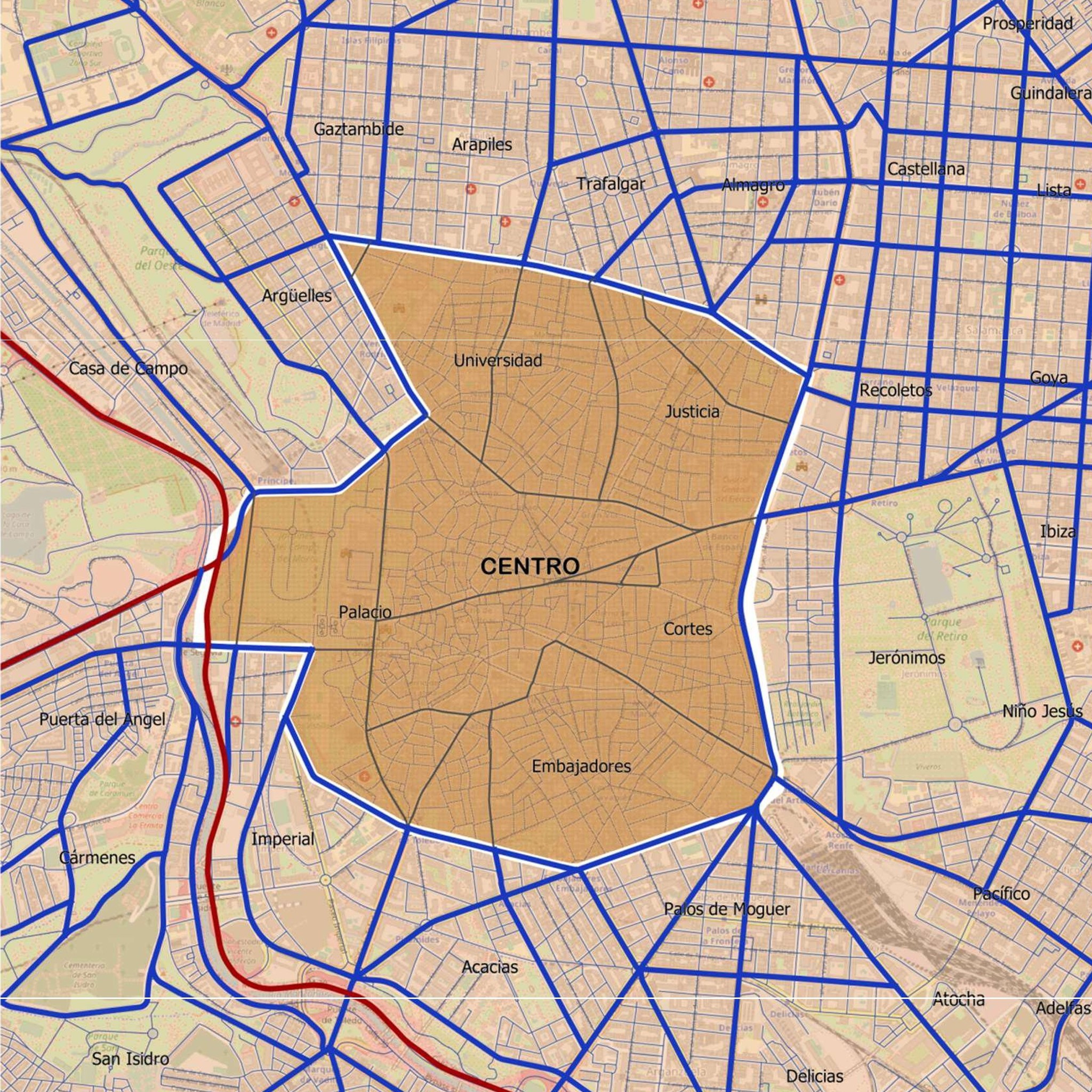 Mapa Madrid Central - Madrid 360 - Madrid ZBE - calendario de restricciones - Ordenanza de Movilidad - Ayuntamiento de Madrid