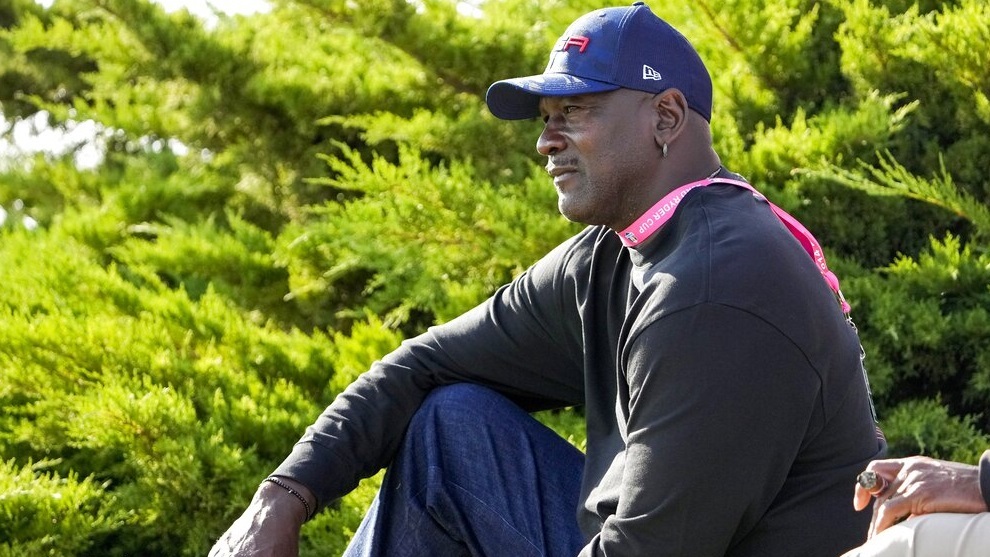 Michael Jordan watches at the 11th hole during a four-ball match the Ryder Cup.